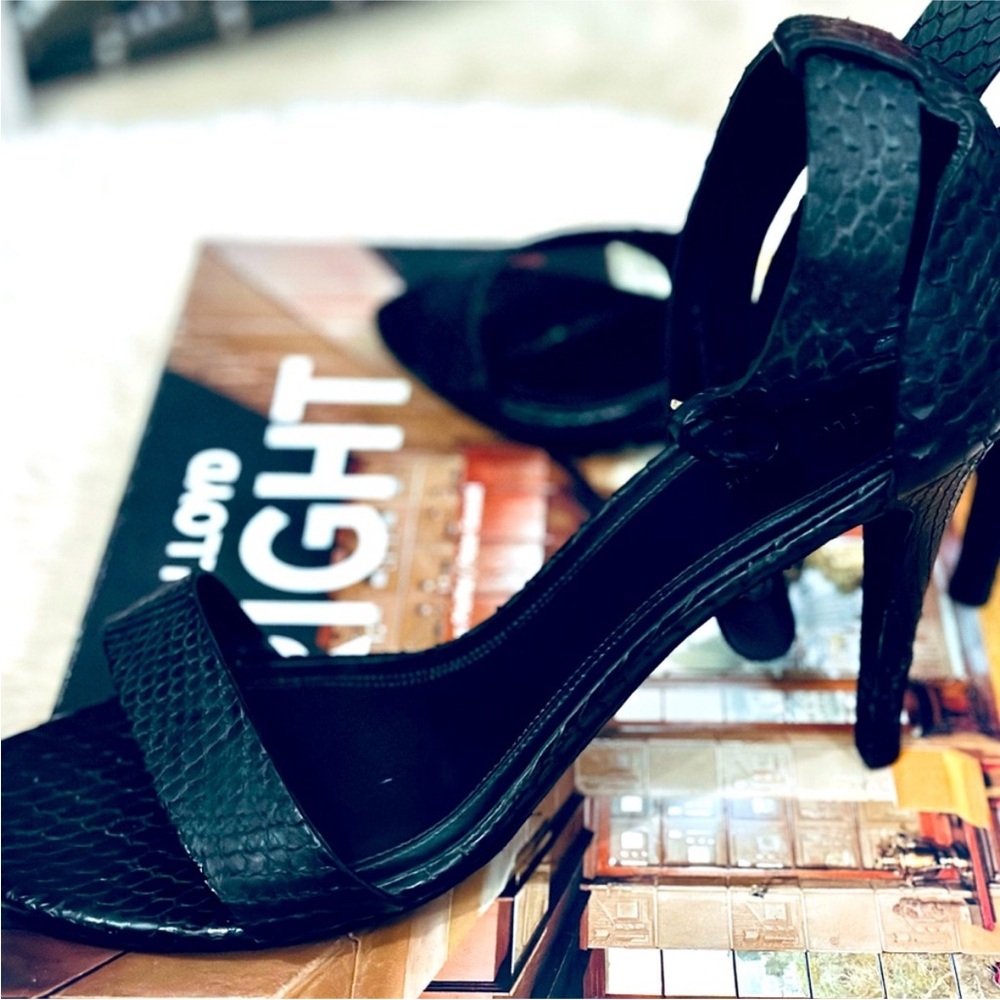Celine Black Textured Ankle-Strap Stiletto Sandal - Picture 5 of 7